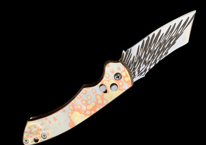 Hand Forged Auto Knife with Laser Engraved Blade
