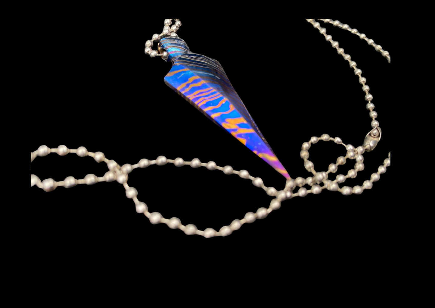 Hand Forged Timascus Arrowhead Pendant Necklace
