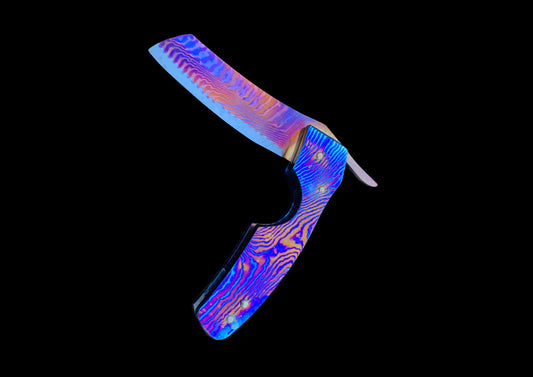 Hand Forged MokuTi Timascus Folding Knife — Titanium Damascus EDC Pocket Knife
