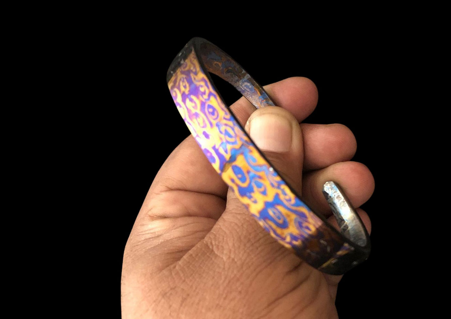 Hand Forged Raindrop Pattern Cuff Bracelet – Mokume Gane | Mokuti | Timascus | SS Damascus