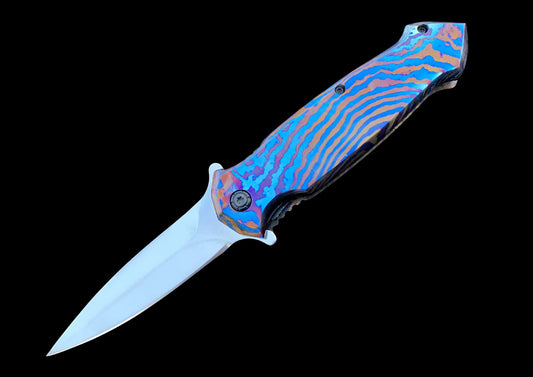 Hand Forged MokuTi Titanium Damascus Folding Knife –  Timascus Damascus EDC Pocket Knife