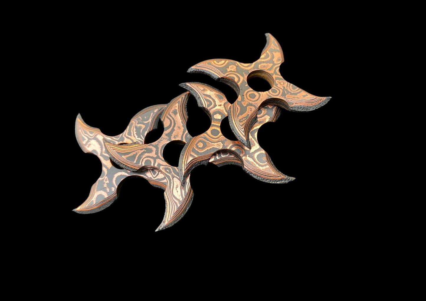 Hand Forged Copper Damascus Throwing Stars Set