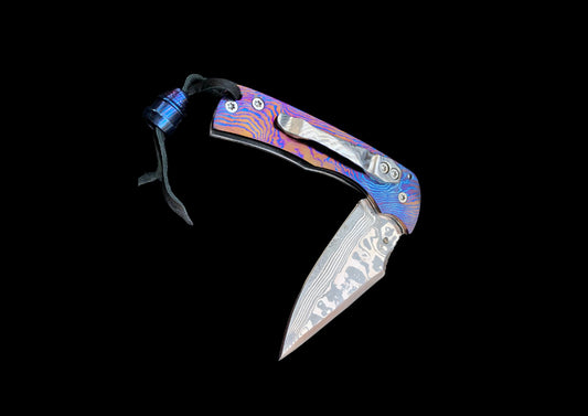 Hand Forged Timascus Frame Lock Folding Knife