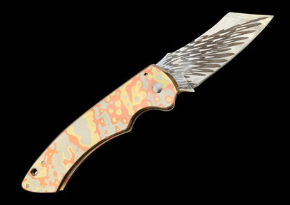 Hand Forged Auto Knife with Laser Engraved Blade