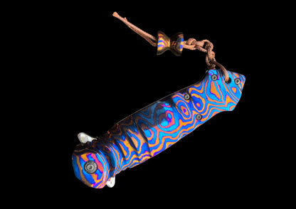 Hand-Forged Timascus Folding Knife – Colorful Damascus Blade Custom EDC Pocket Knife