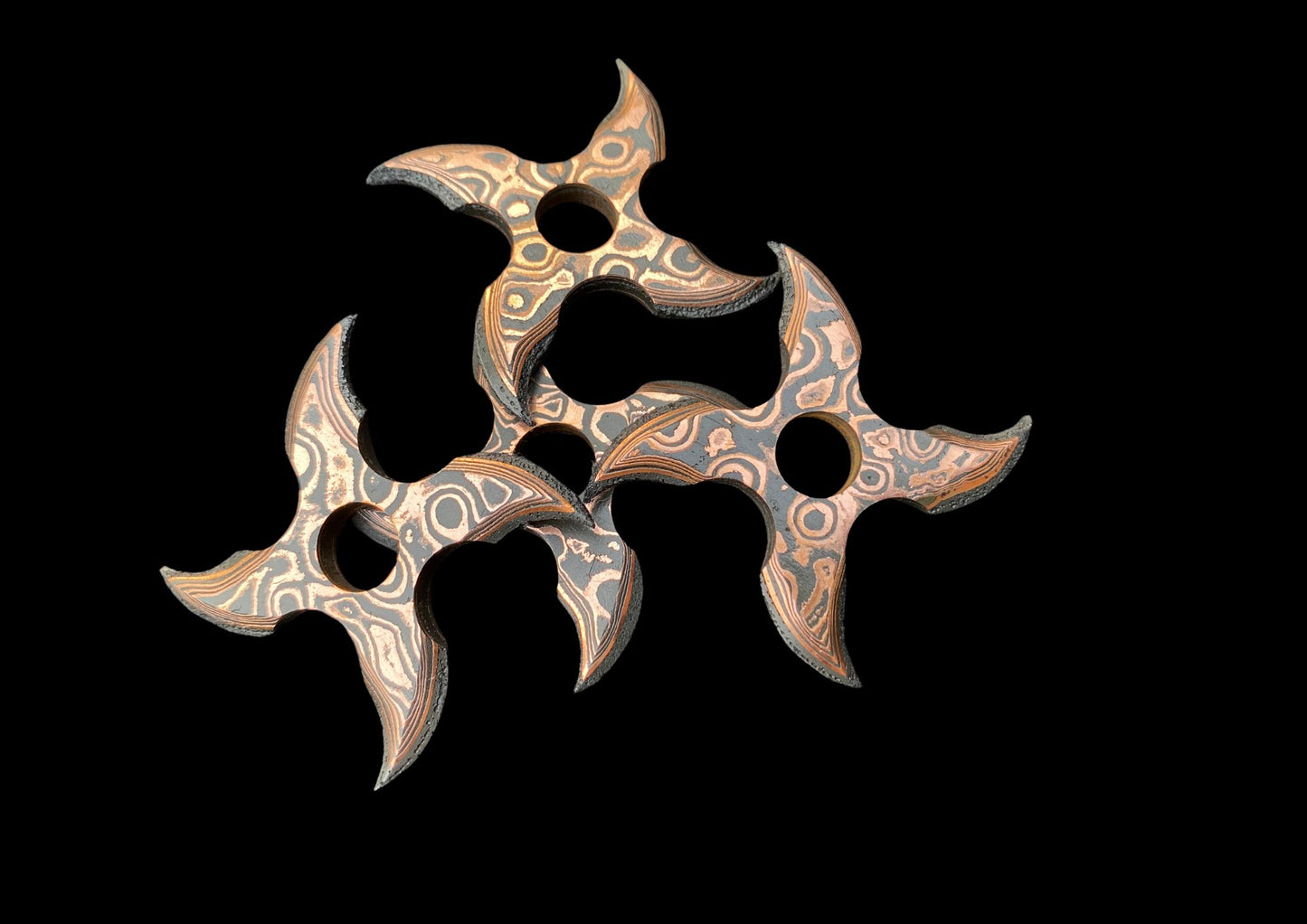Hand Forged Copper Damascus Throwing Stars Set