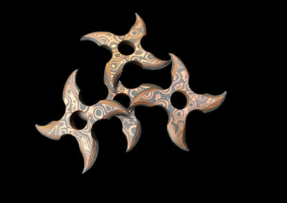 Hand Forged Copper Damascus Throwing Stars Set
