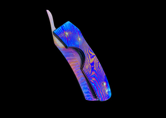 Hand Forged MokuTi Timascus Folding Knife — Titanium Damascus EDC Pocket Knife