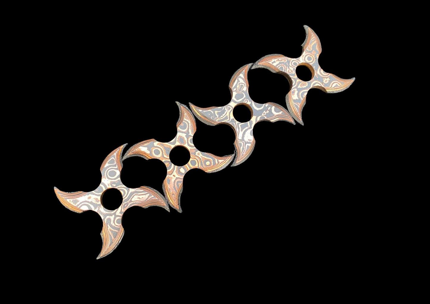 Hand Forged Copper Damascus Throwing Stars Set