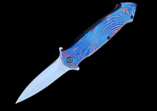 Hand Forged MokuTi Titanium Damascus Folding Knife –  Timascus Damascus EDC Pocket Knife
