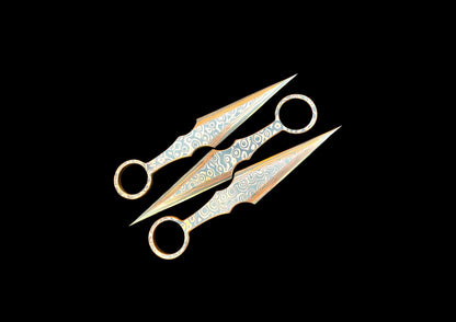Hand Forged 3Pcs Set Copper Damascus Throwing Knives