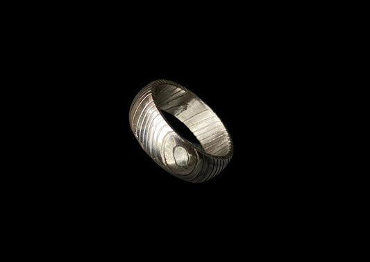 Hand-Forged Damascus Steel Ring – Linear Layered Pattern Wedding Band