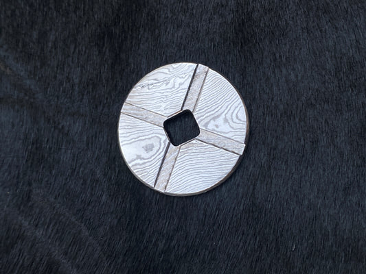 Hand Forged SS Damascus Rust-Free Worry Coin