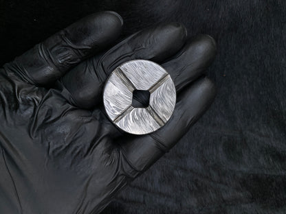 Hand Forged Timascus Worry Coin – Feather Pattern