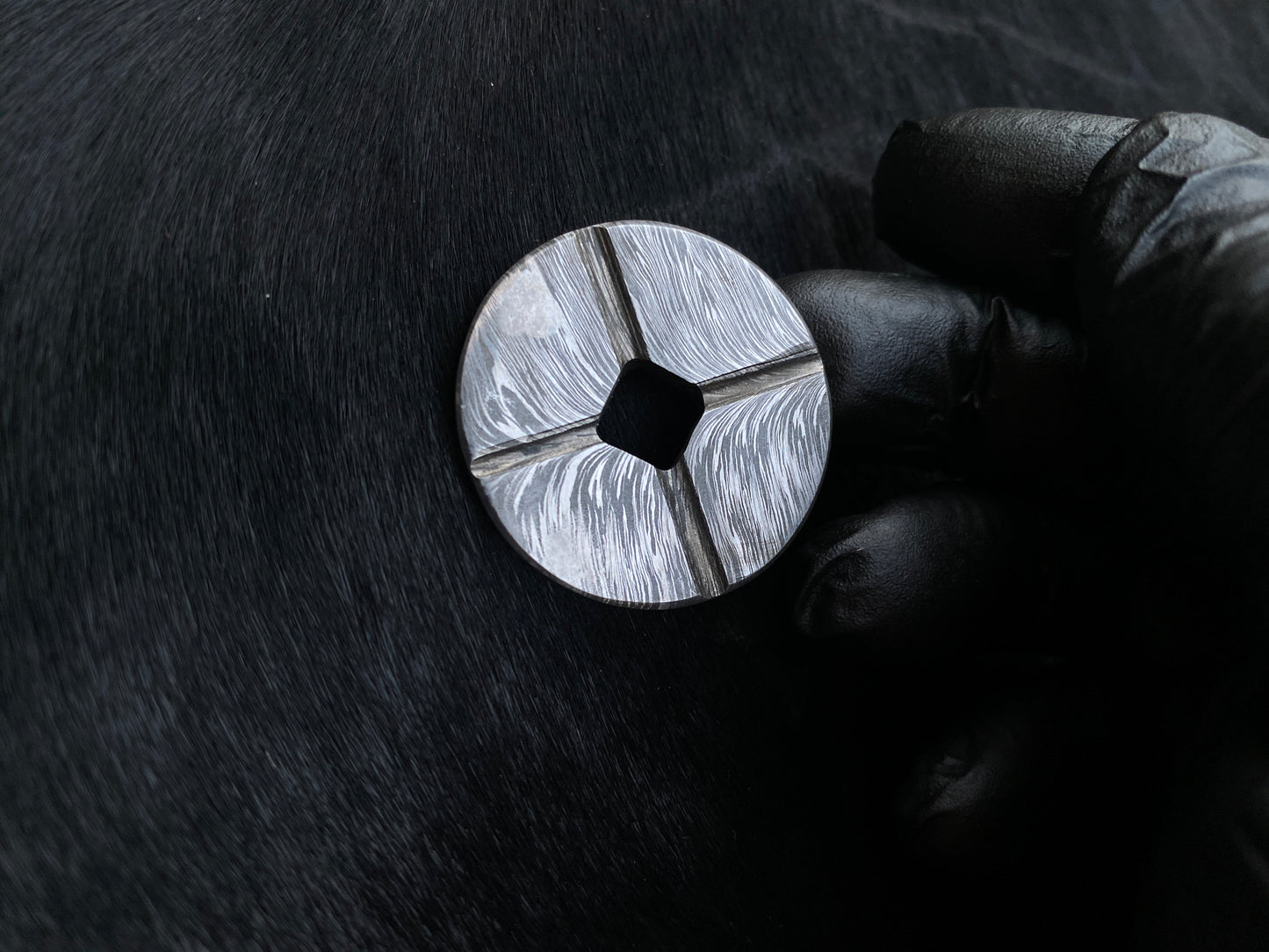 Hand Forged Timascus Worry Coin – Feather Pattern