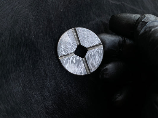 Hand Forged Timascus Worry Coin – Feather Pattern