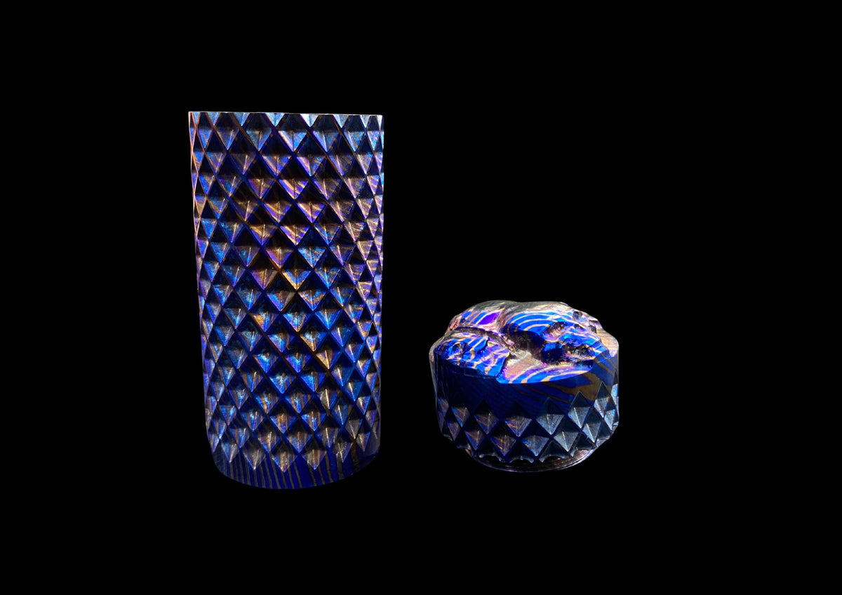 Hand-Forged Mokuti Timascus EDC Fidget Worry Tool – Diamond Knurled Titanium Damascus