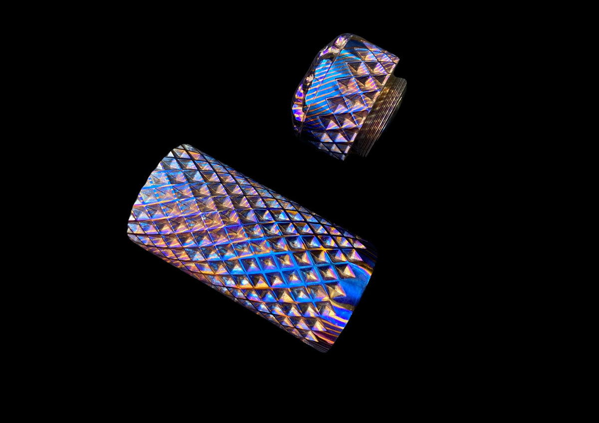 Hand-Forged Mokuti Timascus EDC Fidget Worry Tool – Diamond Knurled Titanium Damascus