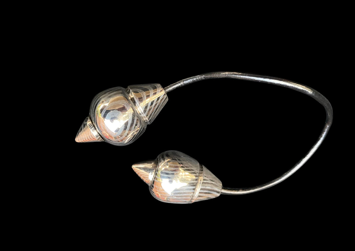 Hand-Forged Damascus Titanium Seashell Drop Earrings – Handmade EDC Shell Earrings