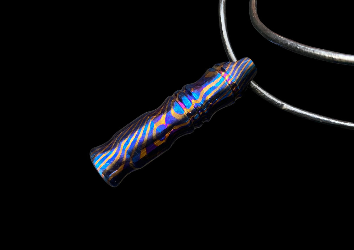 Hand Forged Mokuti Damascus Titanium EDC Whistle