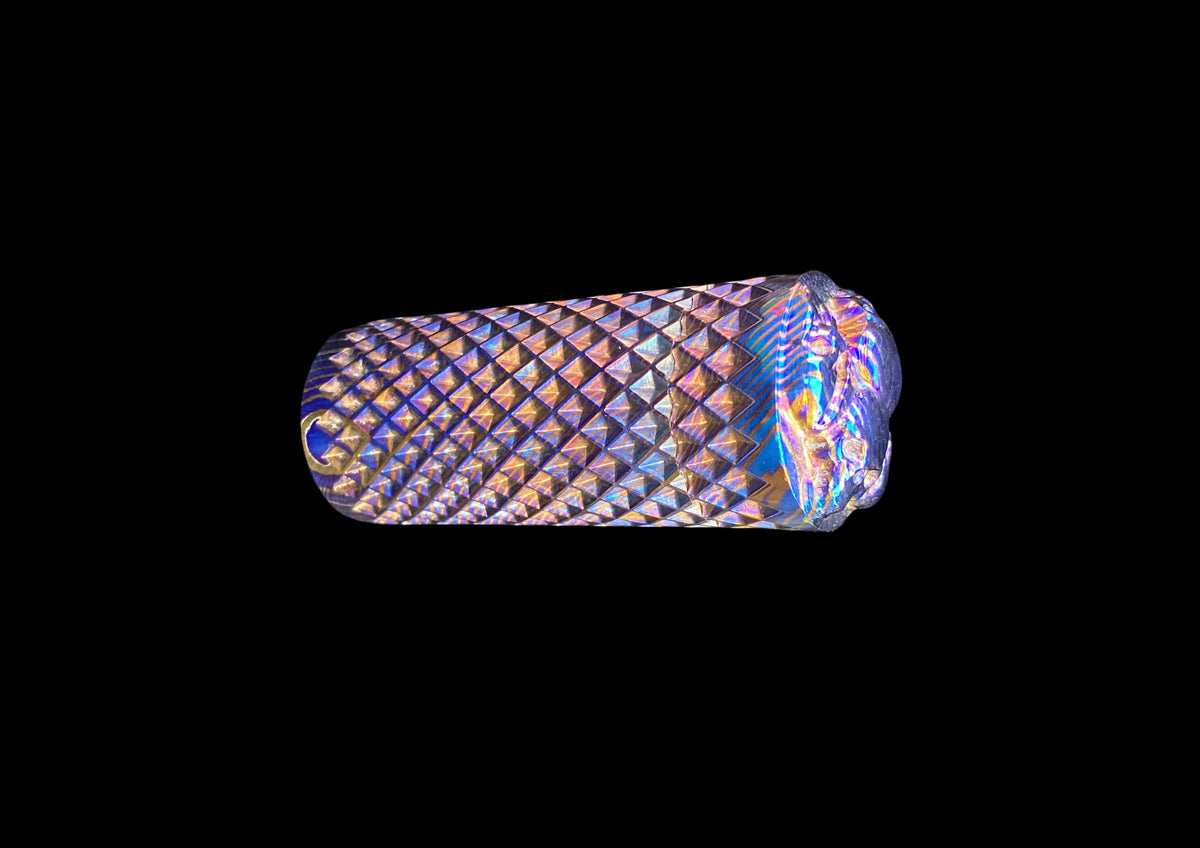Hand-Forged Mokuti Timascus EDC Fidget Worry Tool – Diamond Knurled Titanium Damascus