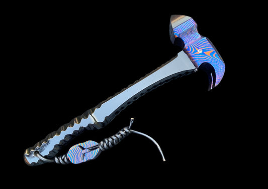 Hand-Forged Damascus Steel Fantasy Battle Axe – Colorful Timascus Handle with Paracord Lanyard