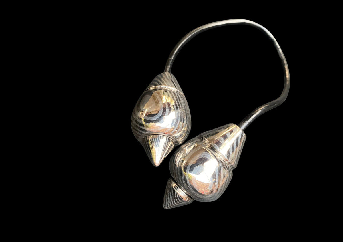 Hand-Forged Damascus Titanium Seashell Drop Earrings – Handmade EDC Shell Earrings