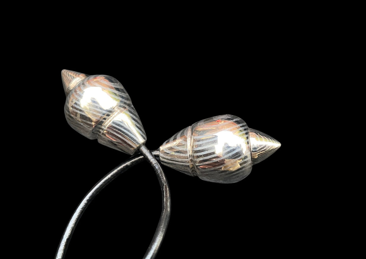 Hand-Forged Damascus Titanium Seashell Drop Earrings – Handmade EDC Shell Earrings