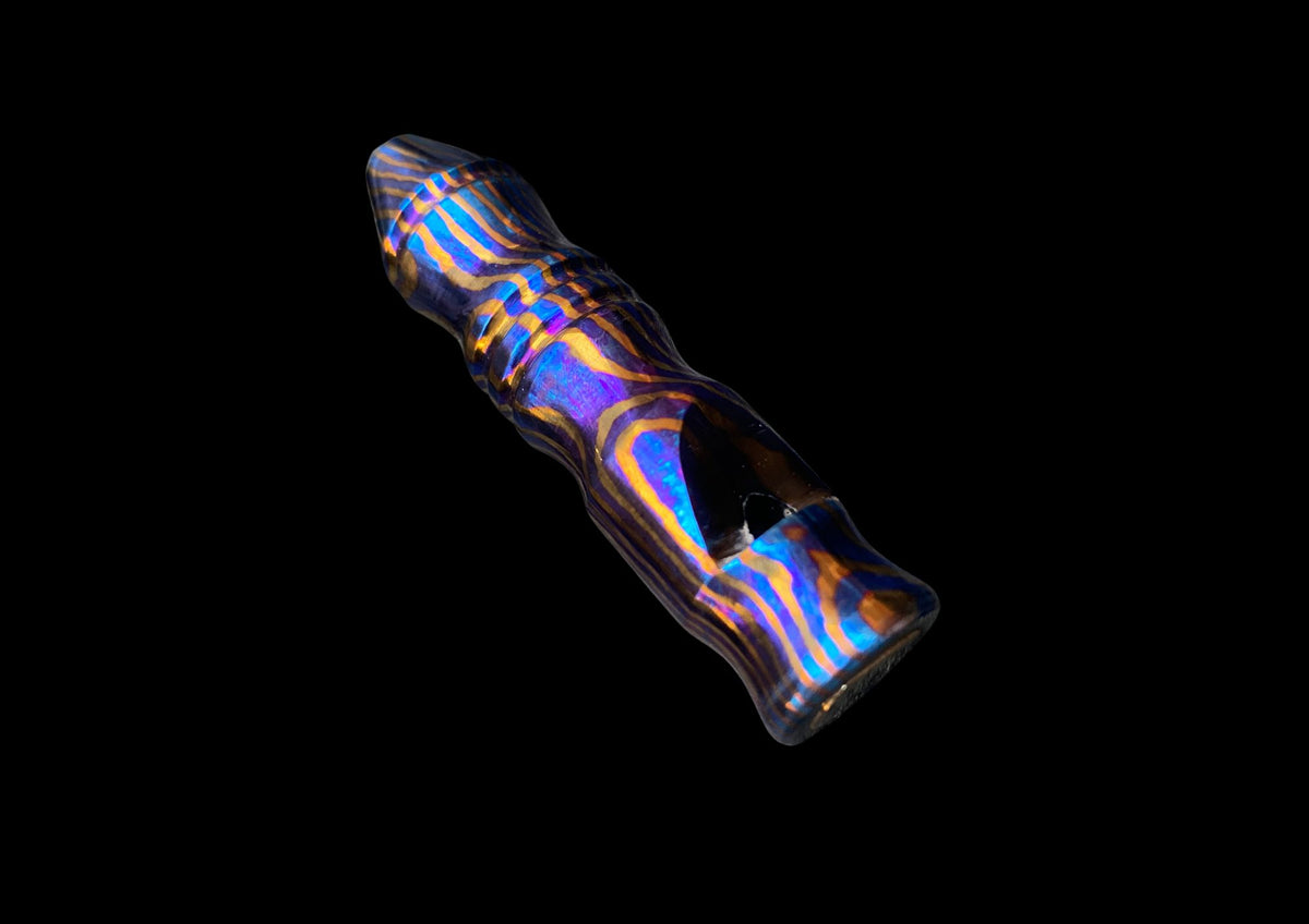 Hand Forged Mokuti Damascus Titanium EDC Whistle