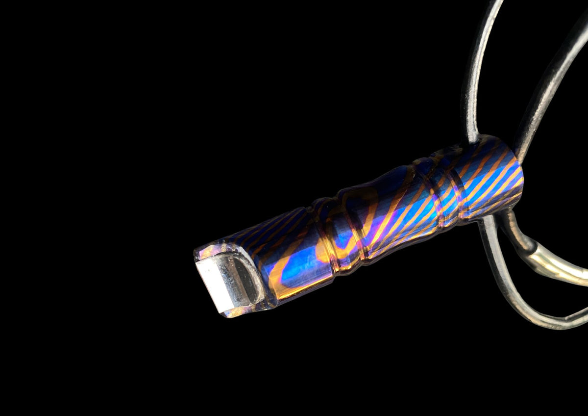 Hand-Forged Mokuti Titanium Damascus EDC Whistle