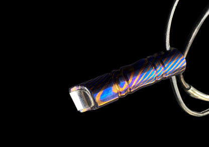 Hand-Forged Mokuti Titanium Damascus EDC Whistle