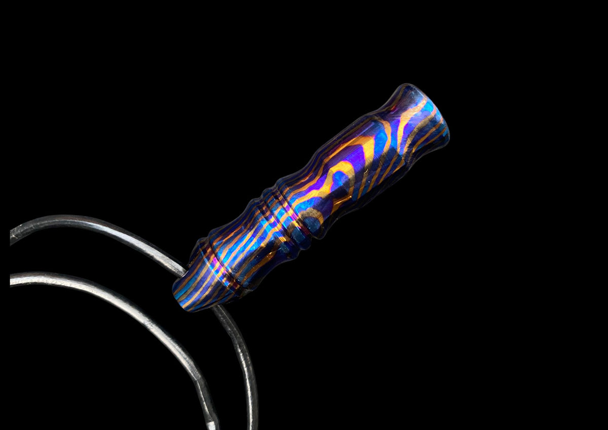 Hand Forged Mokuti Damascus Titanium EDC Whistle