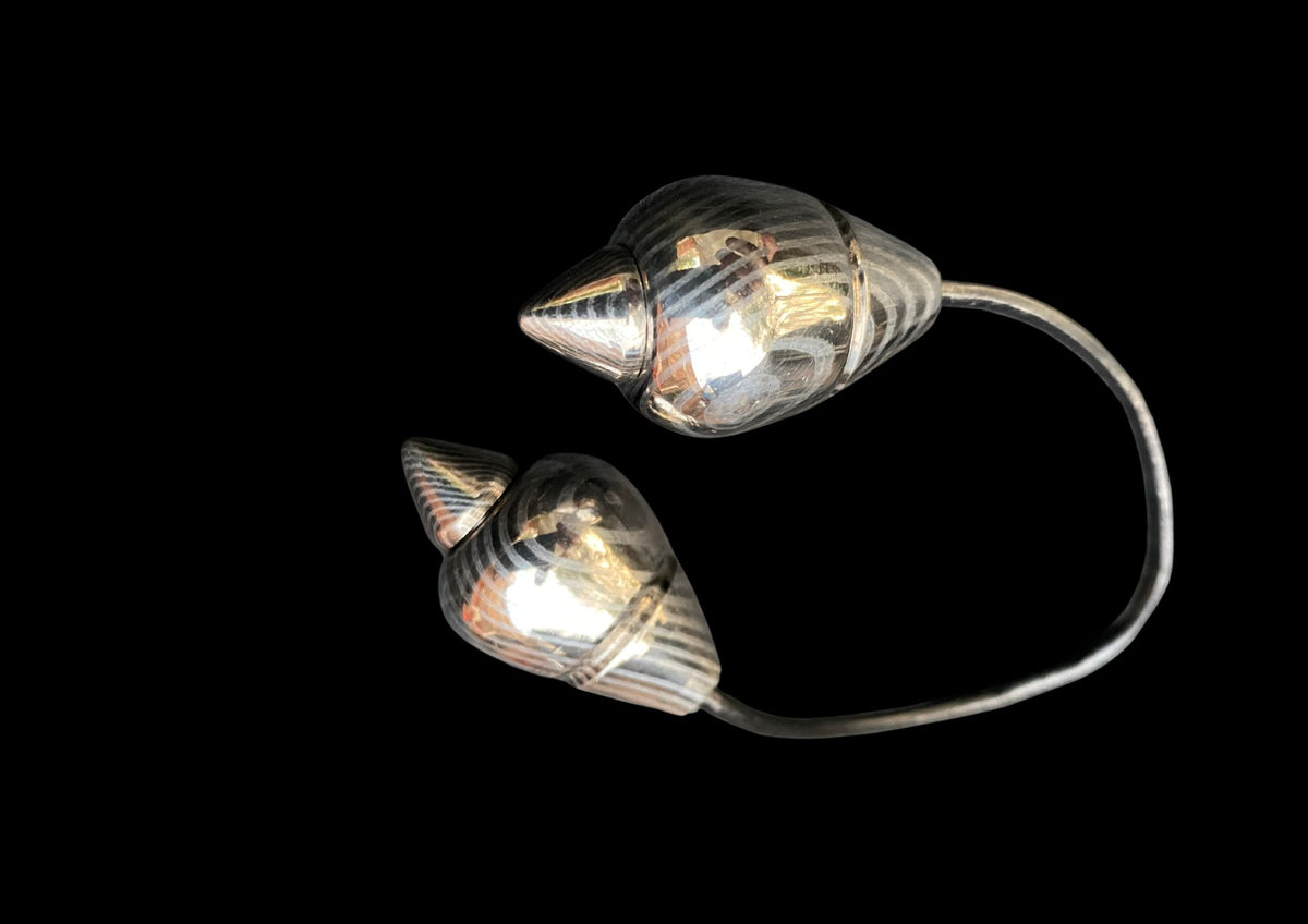 Hand-Forged Damascus Titanium Seashell Drop Earrings – Handmade EDC Shell Earrings