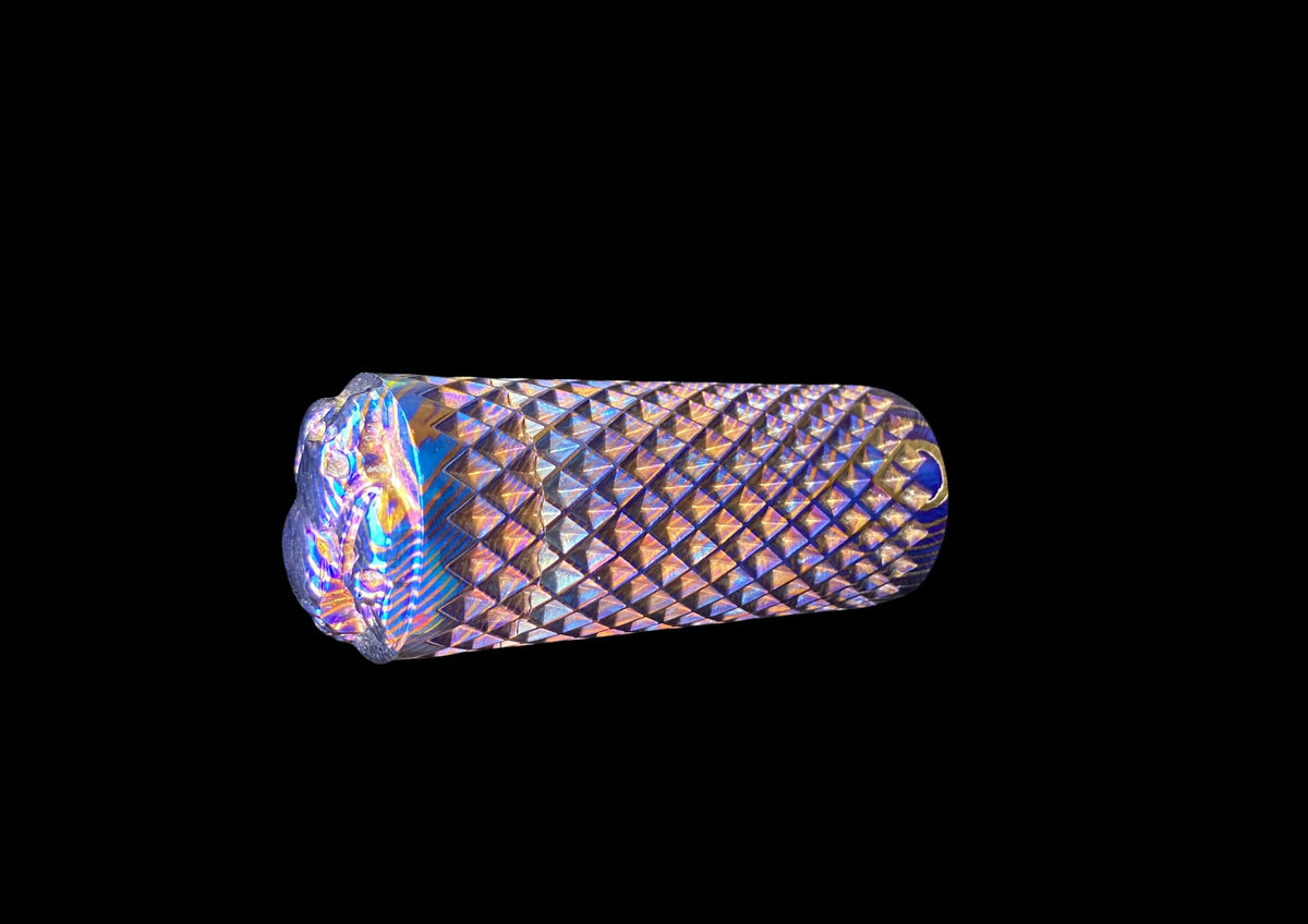Hand-Forged Mokuti Timascus EDC Fidget Worry Tool – Diamond Knurled Titanium Damascus