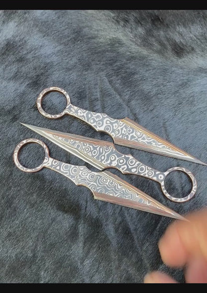 Hand Forged 3Pcs Set Copper Damascus Throwing Knives