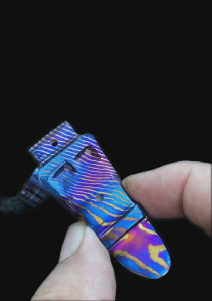 Hand-Forged Mokuti Timascus EDC Pocket Tool with Skull Bead & Paracord Lanyard