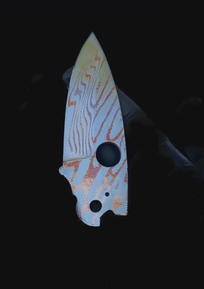 Custom Mokuti Titanium Damascus Replacement Blade for Spyderco Paramilitary 2 PM2 – Blue Copper Pattern