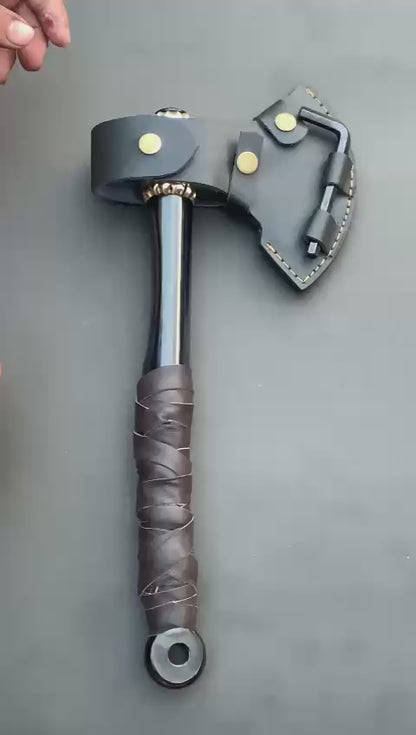 Hand Forged VG10 Damascus Camping Axe with Black Coated TC4 Titanium Handle — Limited Edition