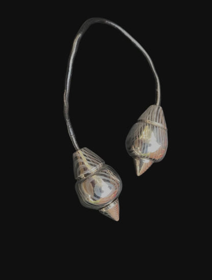 Hand-Forged Damascus Titanium Seashell Drop Earrings – Handmade EDC Shell Earrings