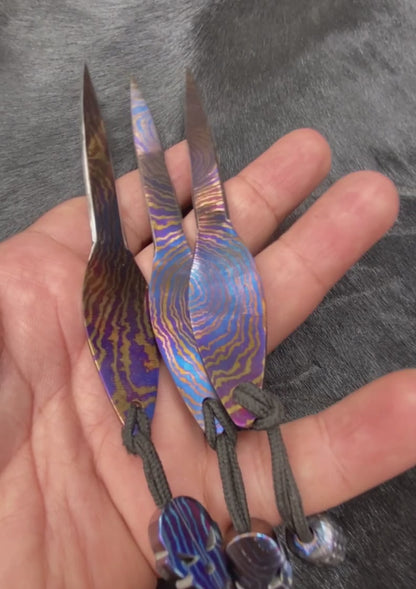 Handmade Timascus Letter Opener with Skull Head Lanyard Bead