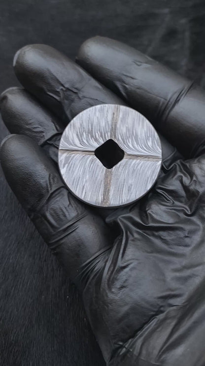 Hand Forged Timascus Worry Coin – Feather Pattern