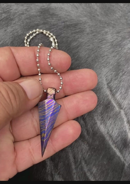 Hand Forged Timascus Arrowhead Pendant Necklace