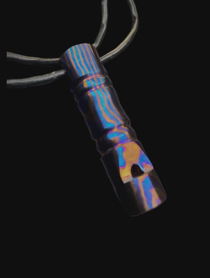 Hand-Forged Mokuti Titanium Damascus EDC Whistle