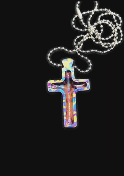 Hand Forged Timascus Deep Carry Cross Pendant Necklace