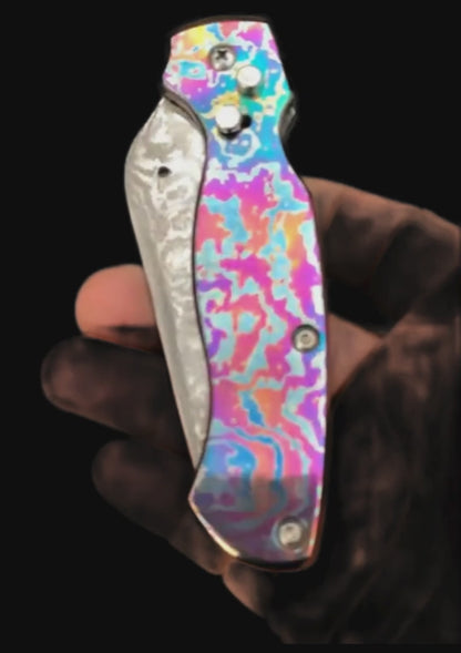 Hand Forged Auto Folding Knife with Timascus Scales